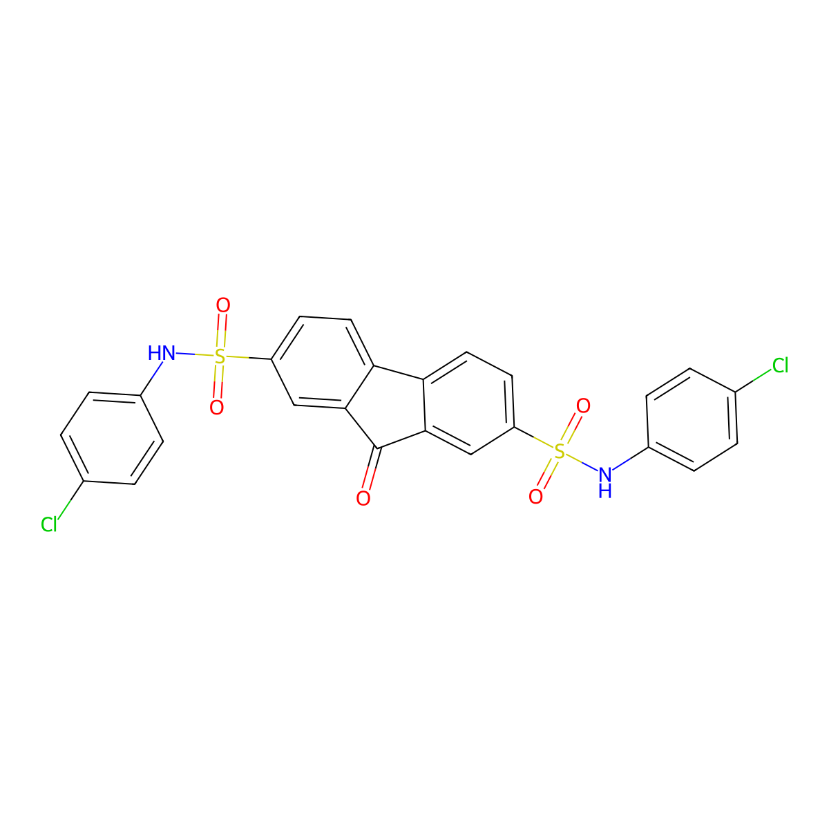 N(2),N(7)-Bis(4-chlorophenyl)-9-oxo-9H-fluorene-2,7-disulfonamide molecular structure, CAS 303059-41-8