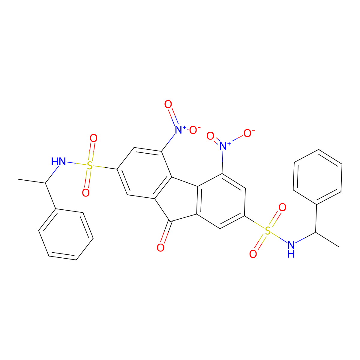 4,5-Dinitro-9-oxo-N(2),N(7)-bis(1-phenylethyl)-9H-fluorene-2,7-disulfonamide molecular structure, CAS 303059-43-0