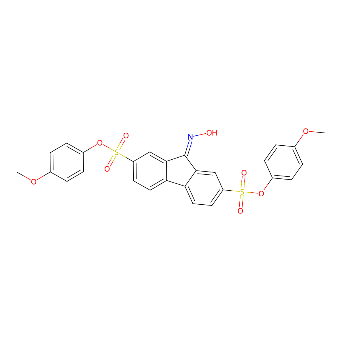 bis(4-methoxyphenyl) 9-(hydroxyimino)-9H-fluorene-2,7-disulfonate molecular structure, CAS 303059-48-5