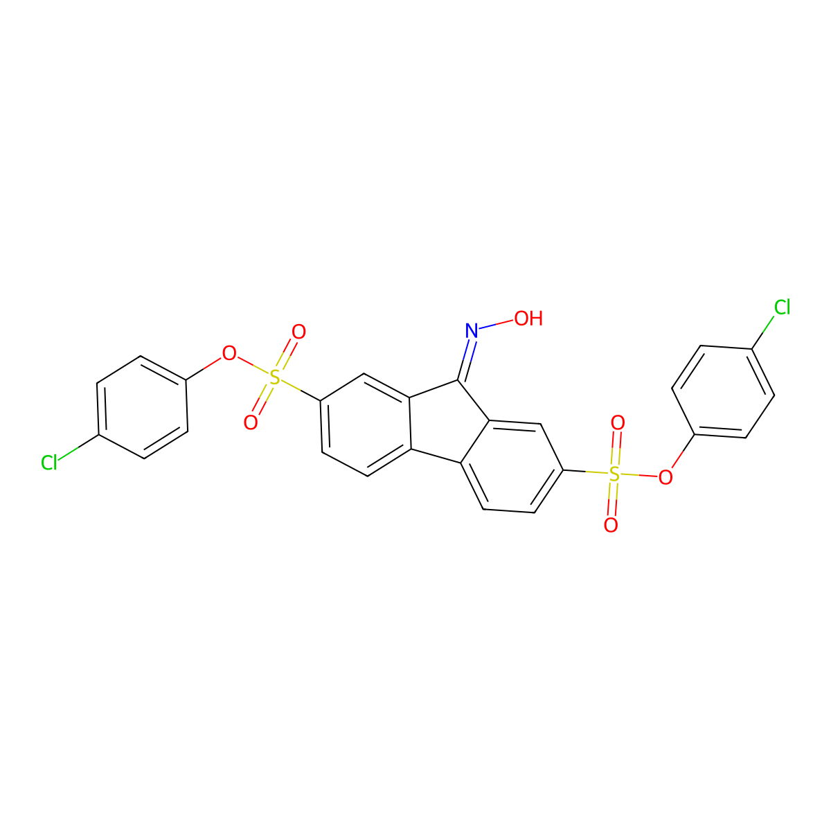 bis(4-chlorophenyl) 9-(hydroxyimino)-9H-fluorene-2,7-disulfonate molecular structure, CAS 303059-50-9