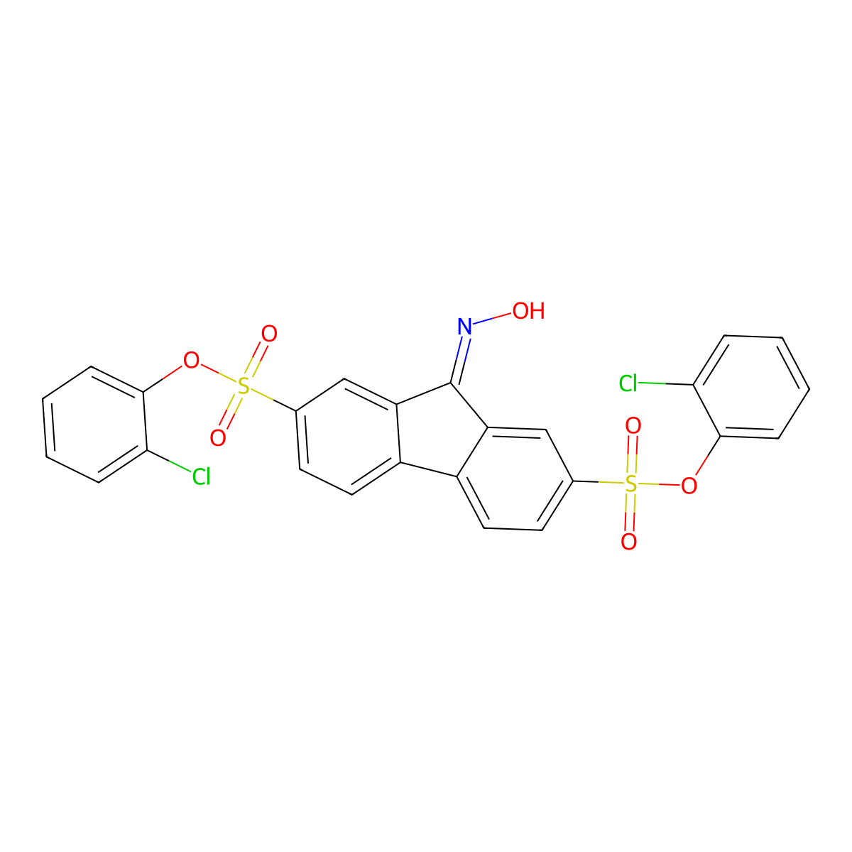 bis(2-chlorophenyl) 9-(hydroxyimino)-9H-fluorene-2,7-disulfonate molecular structure, CAS 303059-51-0
