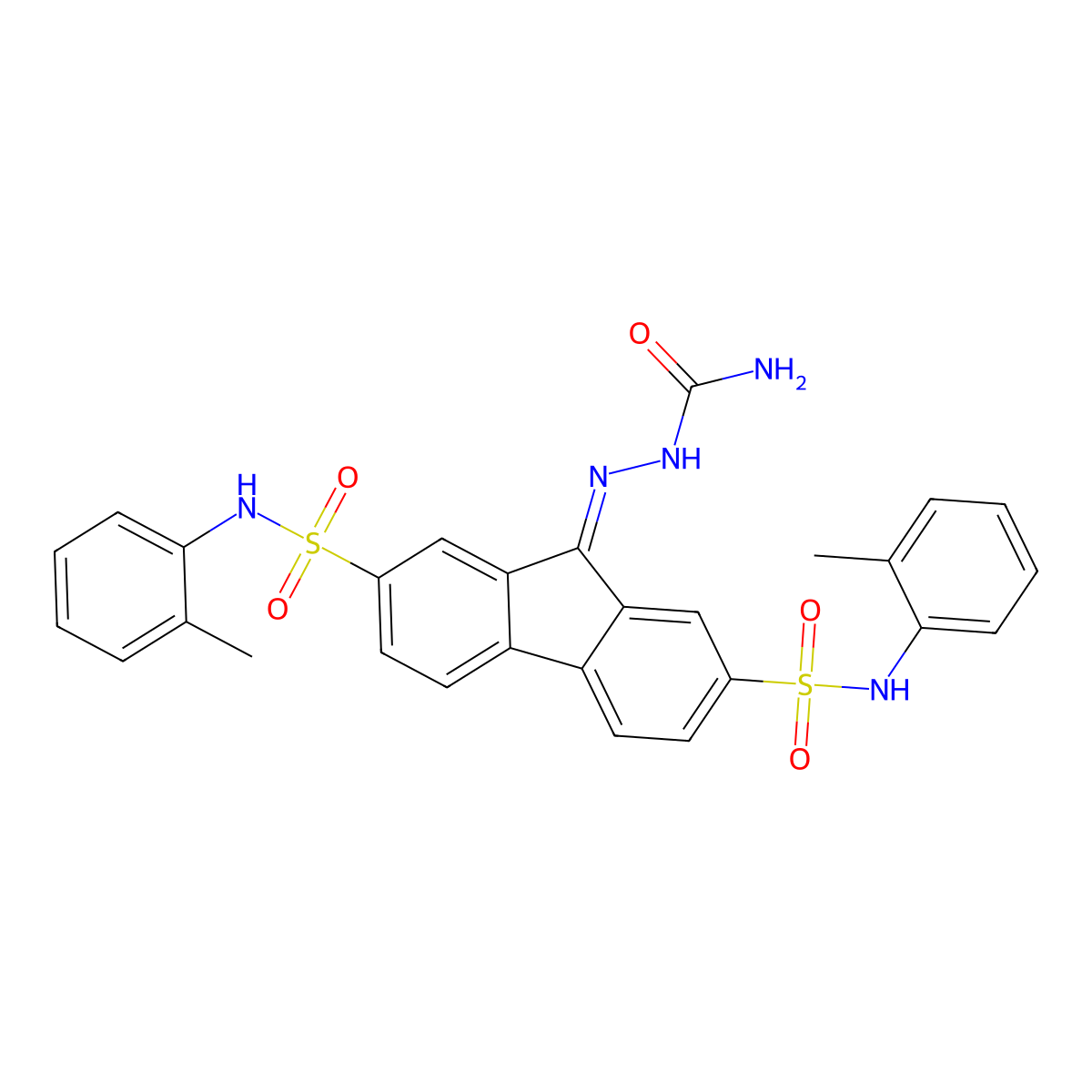 9-((Aminocarbonyl)hydrazono)-N(2),N(7)-bis(2-ME-PH)9H-fluorene-2,7-disulfonamide molecular structure, CAS 303059-57-6
