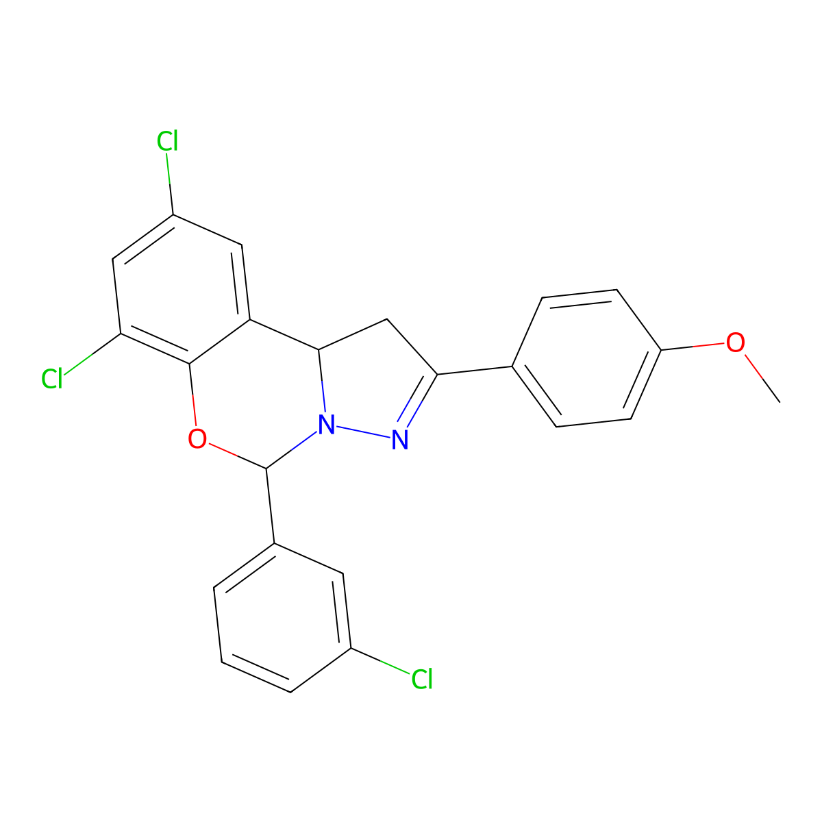 7,9-DI-CL-5-(3-CL-PH)-2-(4-Meo-PH)-1,10B-dihydropyrazolo(1,5-C)(1,3)benzoxazine molecular structure, CAS 303059-61-2