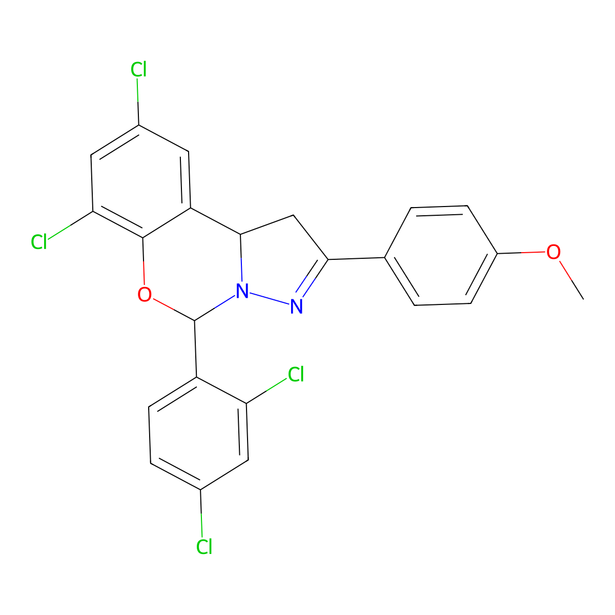 7,9-Dichloro-5-(2,4-dichlorophenyl)-2-(4-methoxyphenyl)-1,10B-dihydropyrazolo[1,5-C][1,3]benzoxazine molecular structure, CAS 303059-62-3