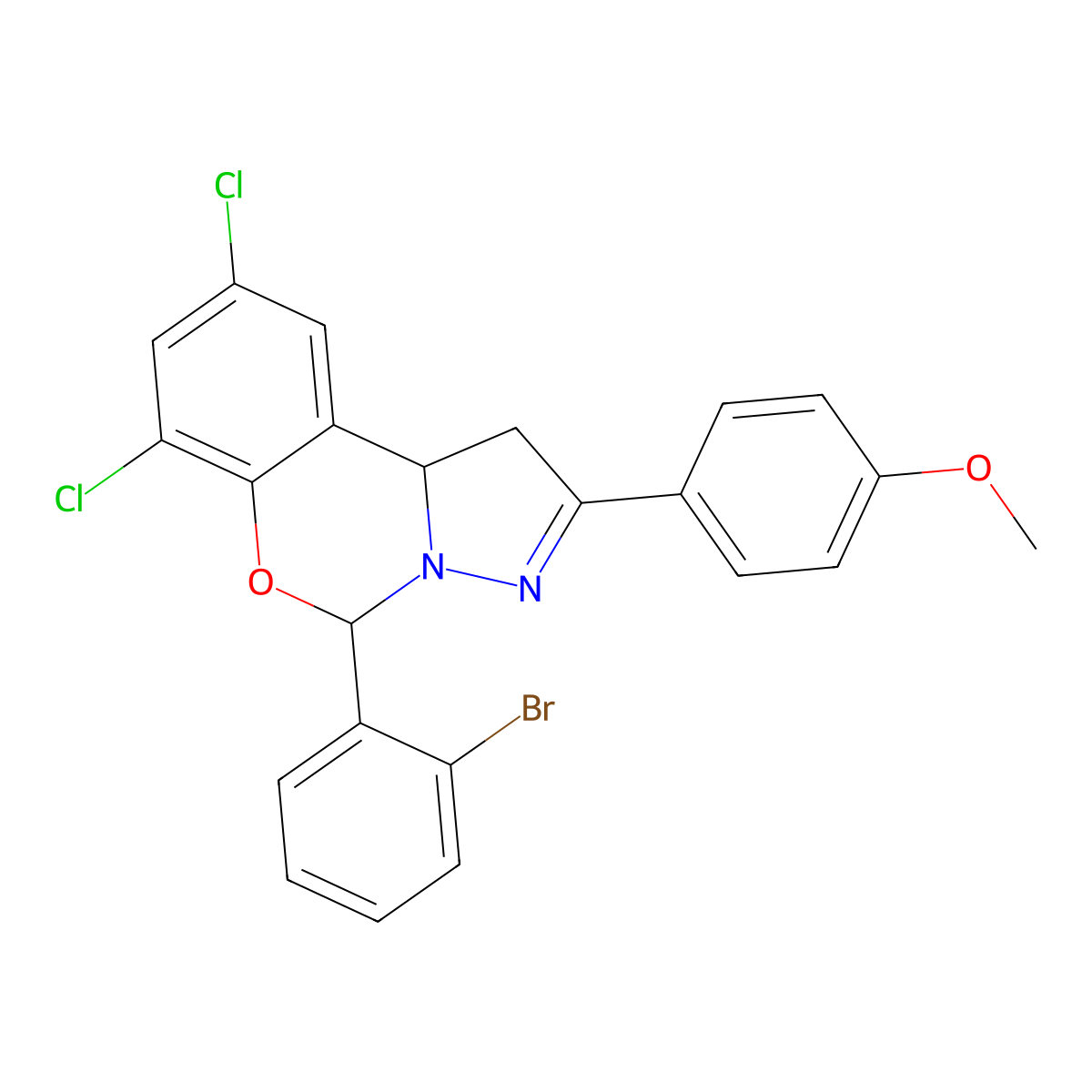 5-(2-BR-PH)-7,9-DI-CL-2-(4-Meo-PH)-1,10B-dihydropyrazolo(1,5-C)(1,3)benzoxazine molecular structure, CAS 303059-63-4