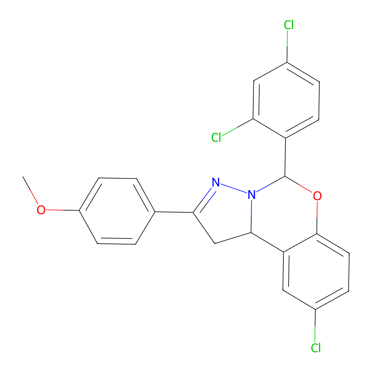 9-CL-5-(2,4-DI-CL-PH)-2-(4-Meo-PH)-1,10B-dihydropyrazolo(1,5-C)(1,3)benzoxazine molecular structure, CAS 303059-64-5