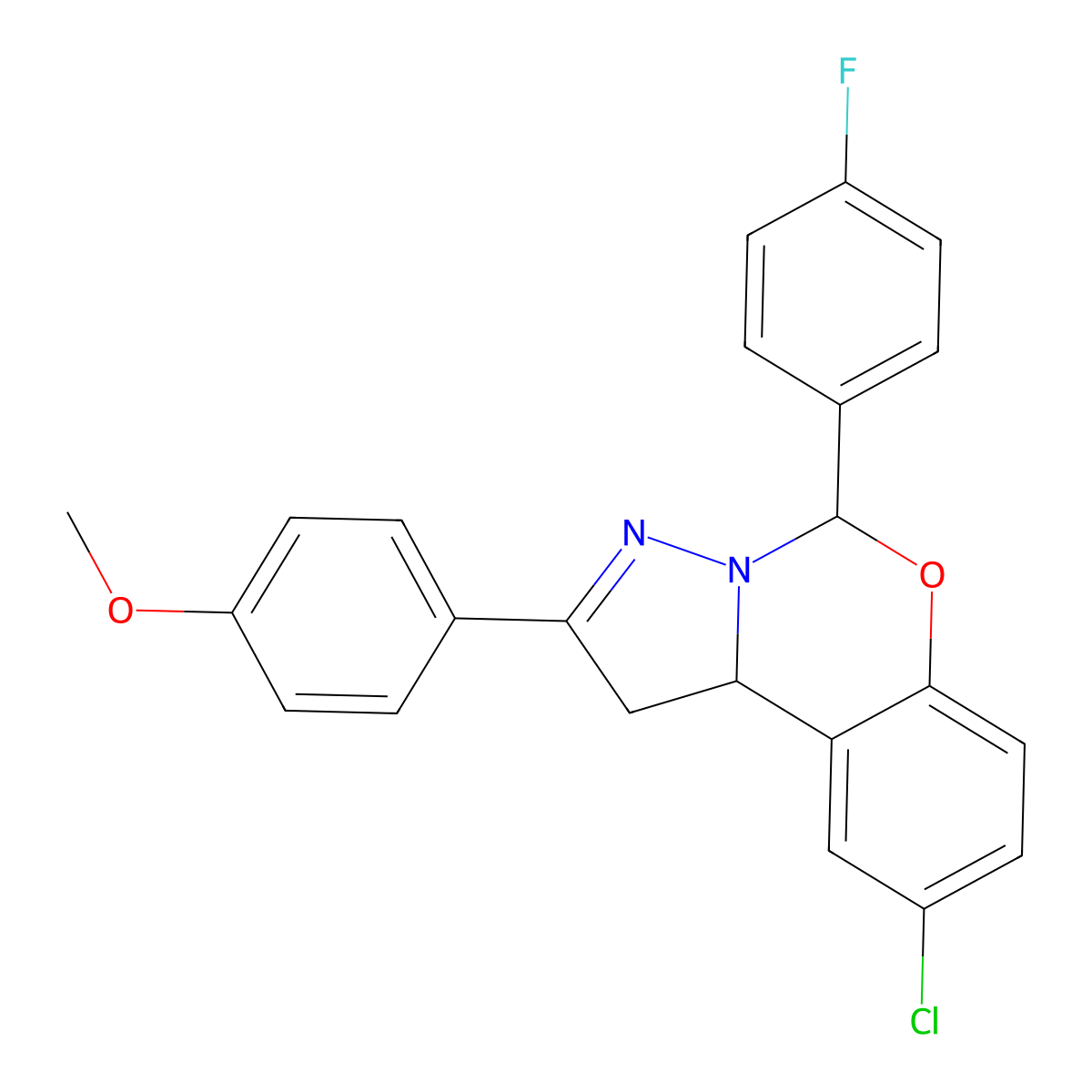 4-(9-CL-5-(4-F-PH)-1,10B-Dihydropyrazolo(1,5-C)(1,3)benzoxazin-2-YL)PH ME ether molecular structure, CAS 303059-65-6