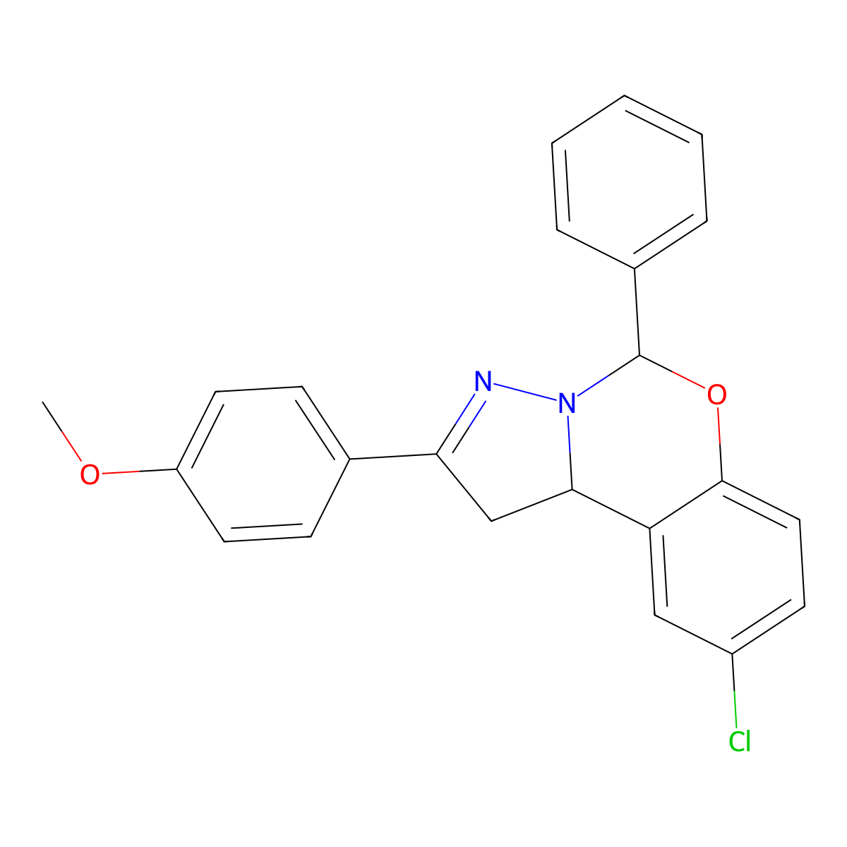 4-(9-CL-5-PH-1,10B-Dihydropyrazolo(1,5-C)(1,3)benzoxazin-2-YL)PH methyl ether molecular structure, CAS 303059-67-8