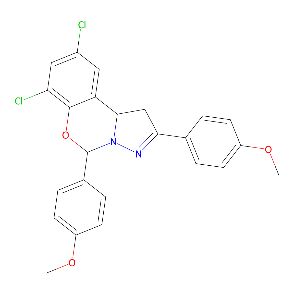 7,9-DI-CL-2,5-Bis(4-meo-PH)-1,10B-dihydropyrazolo(1,5-C)(1,3)benzoxazine molecular structure, CAS 303059-68-9