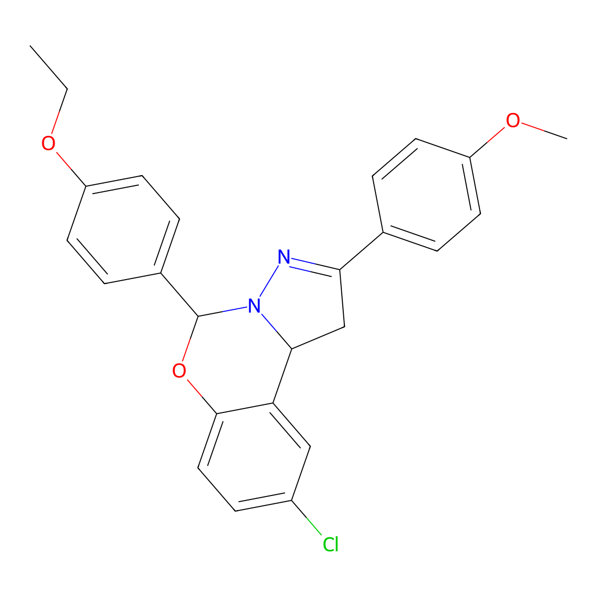 9-CL-5-(4-Ethoxy-PH)-2-(4-meo-PH)-1,10B-dihydropyrazolo(1,5-C)(1,3)benzoxazine molecular structure, CAS 303059-69-0