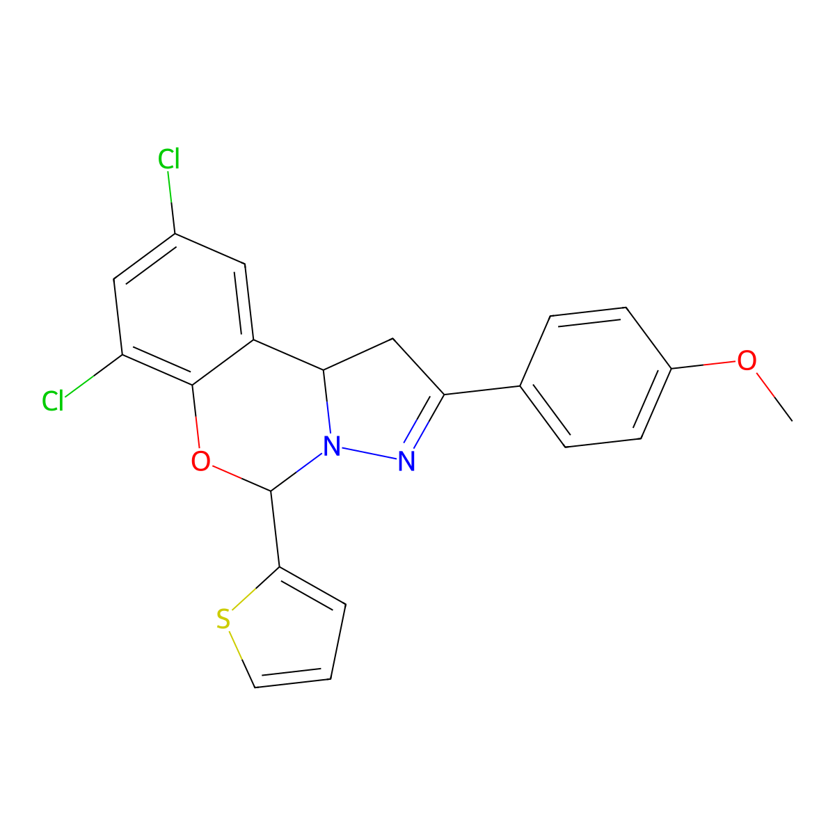 7,9-DI-CL-2-(4-Meo-PH)5-(2-thienyl)-1,10B-dihydropyrazolo(1,5-C)(1,3)benzoxazine molecular structure, CAS 303059-70-3