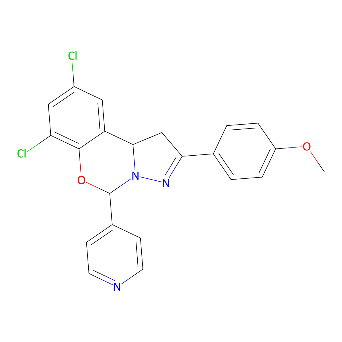 7,9-Dichloro-2-(4-methoxyphenyl)-5-(4-pyridinyl)-1,10B-dihydropyrazolo(1,5-C)(1,3)benzoxazine molecular structure, CAS 303059-72-5