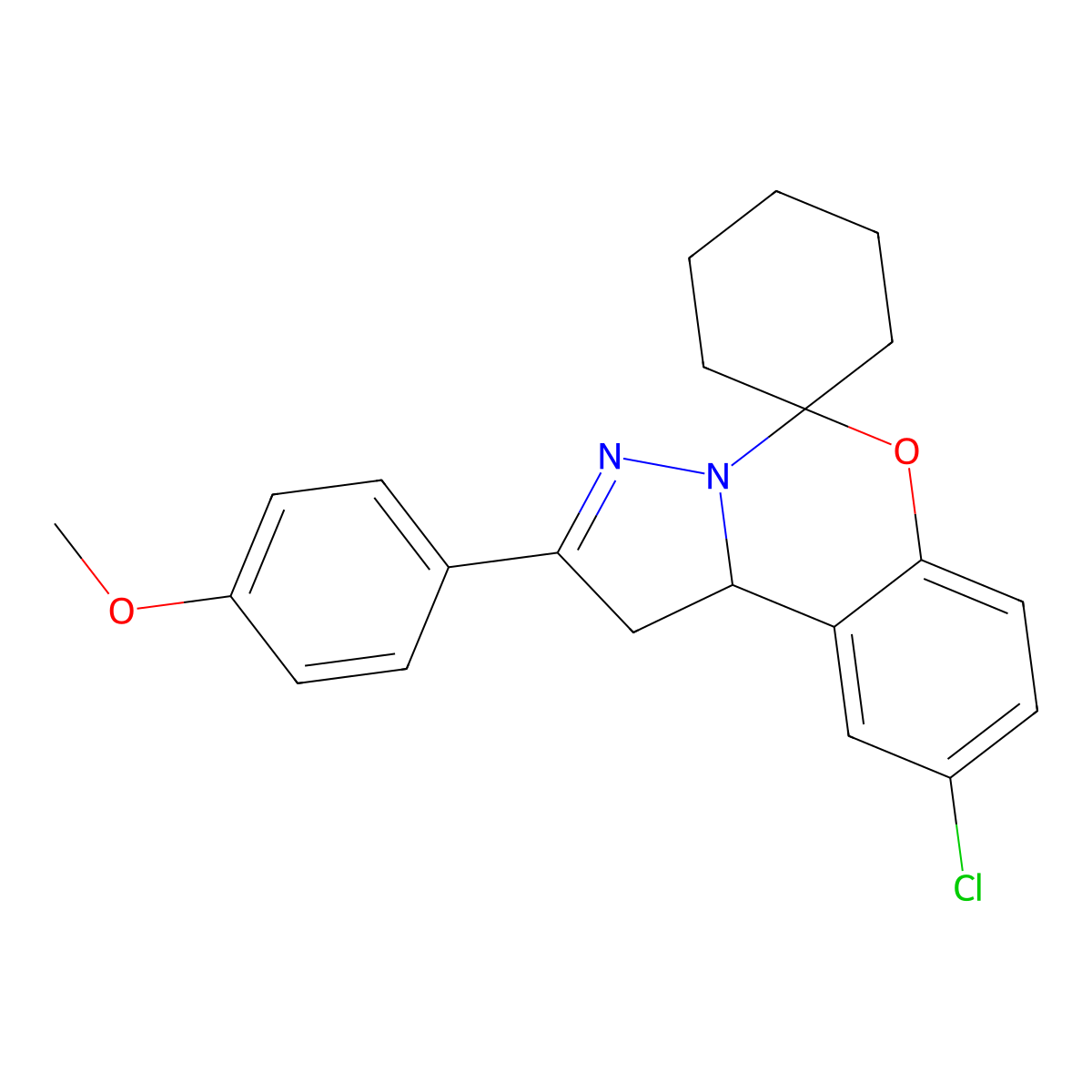 9-Chloro-2-(4-methoxyphenyl)-1,10B-dihydrospiro(benzo(E)pyrazolo(1,5-C)(1,3)oxazine-5,1'-cyclohexane) molecular structure, CAS 303059-74-7