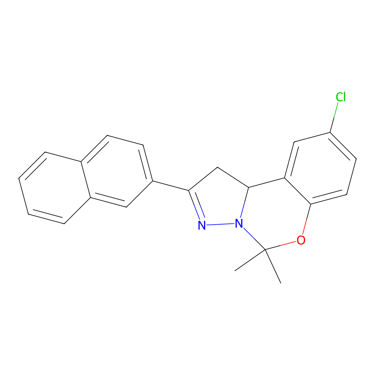 9-CL-5,5-Dimethyl-2-(2-naphthyl)-1,10B-dihydropyrazolo(1,5-C)(1,3)benzoxazine molecular structure, CAS 303059-87-2