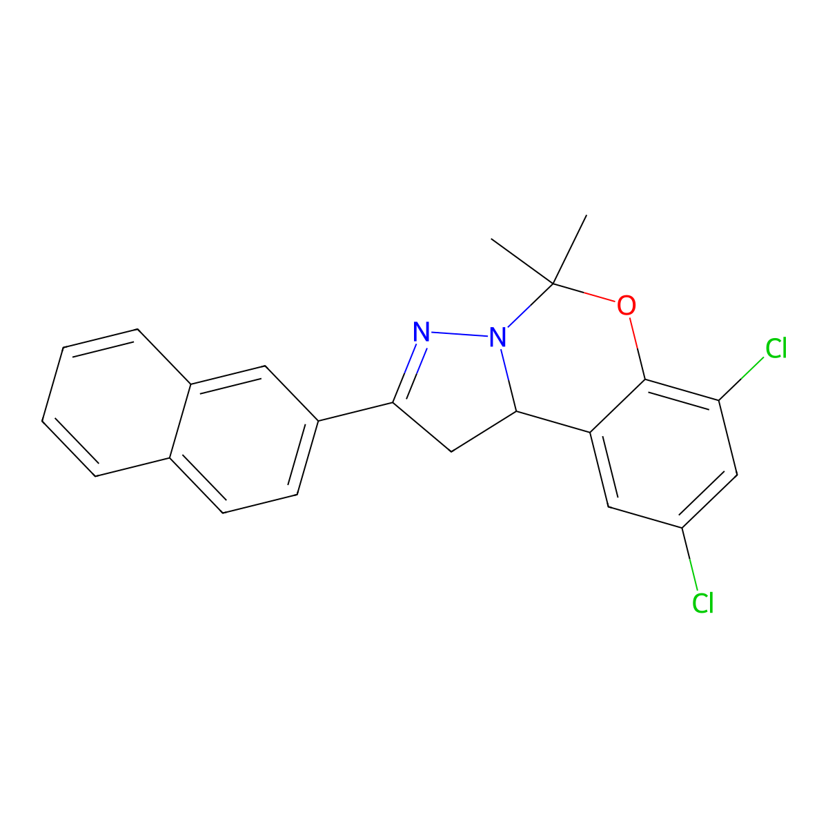 7,9-DI-CL-5,5-DI-ME-2-(2-Naphthyl)-1,10B-dihydropyrazolo(1,5-C)(1,3)benzoxazine molecular structure, CAS 303059-89-4