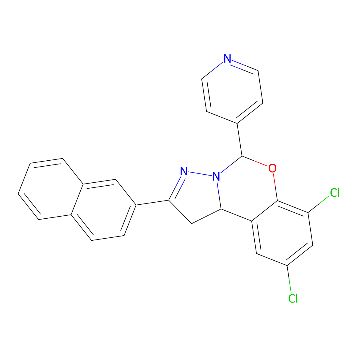 7,9-Dichloro-2-(2-naphthyl)-5-(4-pyridinyl)-1,10B-dihydropyrazolo(1,5-C)(1,3)benzoxazine molecular structure, CAS 303059-93-0