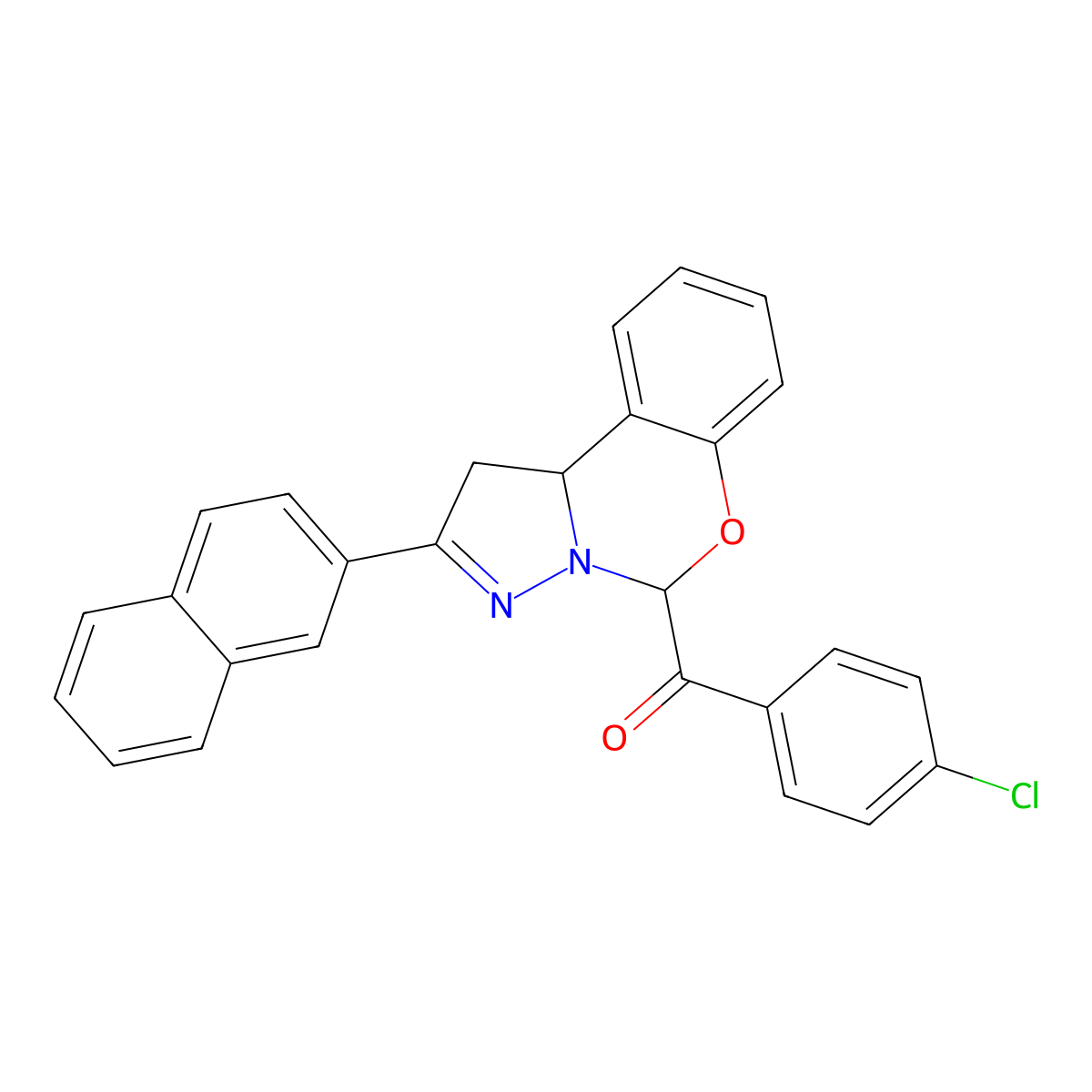 (4-Chlorophenyl)(2-(2-naphthyl)-1,10B-dihydropyrazolo(1,5-C)(1,3)benzoxazin-5-YL)methanone molecular structure, CAS 303059-94-1