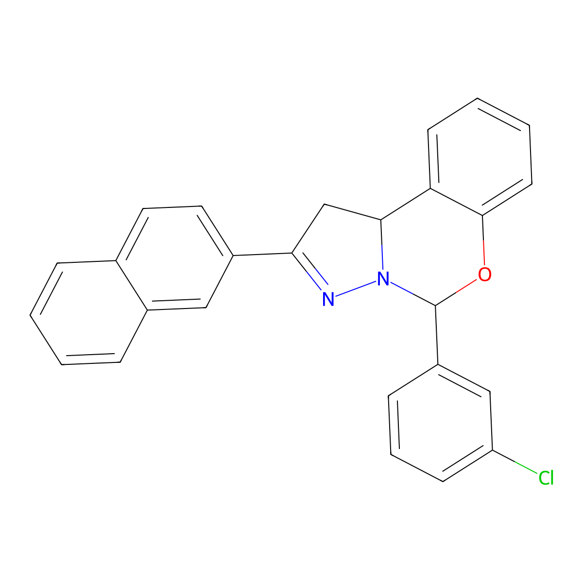 5-(3-Chlorophenyl)-2-(2-naphthyl)-1,10B-dihydropyrazolo(1,5-C)(1,3)benzoxazine molecular structure, CAS 303060-02-8