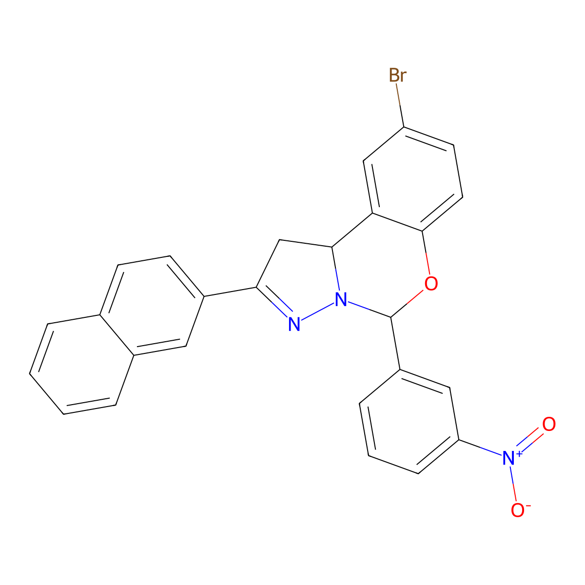 9-BR-2-(2-Naphthyl)-5-(3-nitro-PH)-1,10B-dihydropyrazolo(1,5-C)(1,3)benzoxazine molecular structure, CAS 303060-09-5