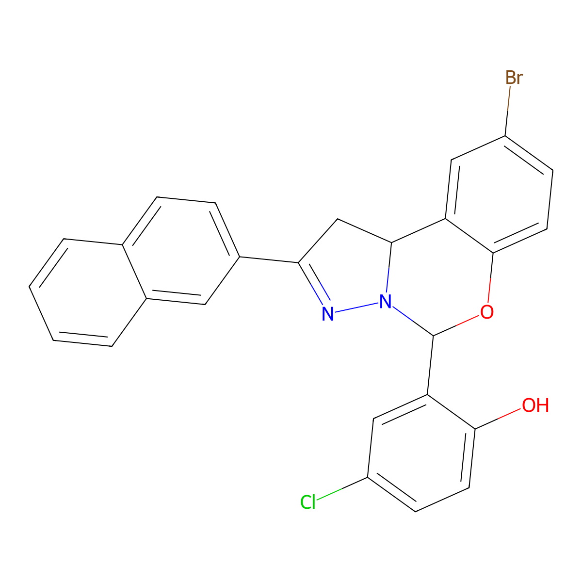 2-[9-Bromo-2-(2-naphthyl)-1,10B-dihydropyrazolo[1,5-C][1,3]benzoxazin-5-YL]-4-chlorophenol molecular structure, CAS 303060-18-6