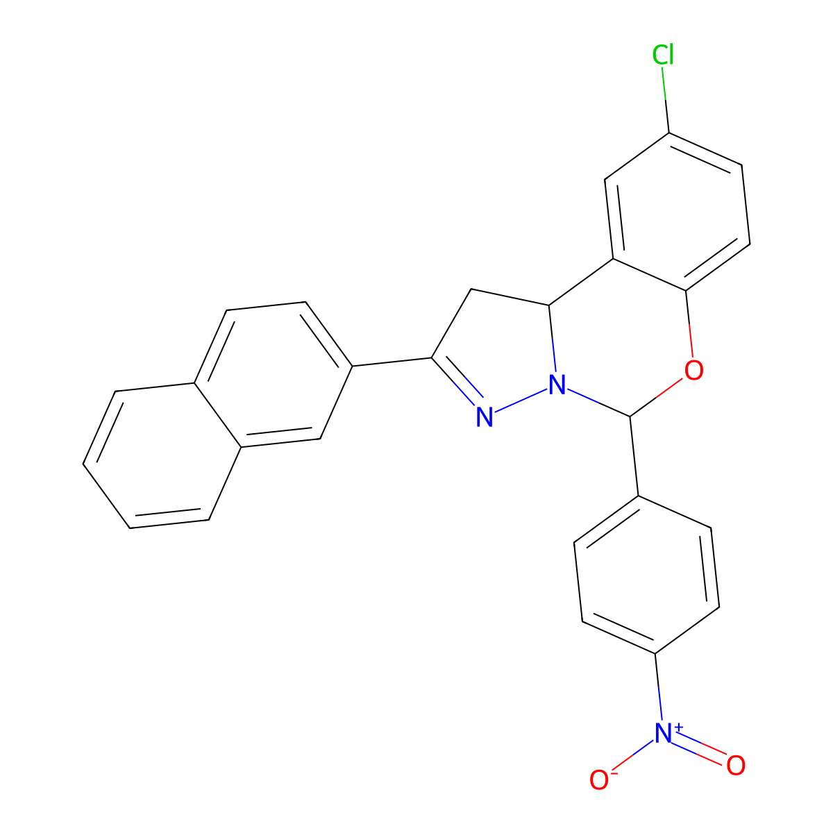 9-CL-2-(2-Naphthyl)-5-(4-nitro-PH)-1,10B-dihydropyrazolo(1,5-C)(1,3)benzoxazine molecular structure, CAS 303060-21-1