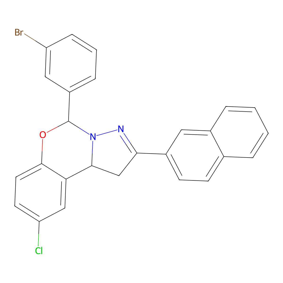 5-(3-BR-Phenyl)-9-CL-2-(2-naphthyl)-1,10B-dihydropyrazolo(1,5-C)(1,3)benzoxazine molecular structure, CAS 303060-30-2