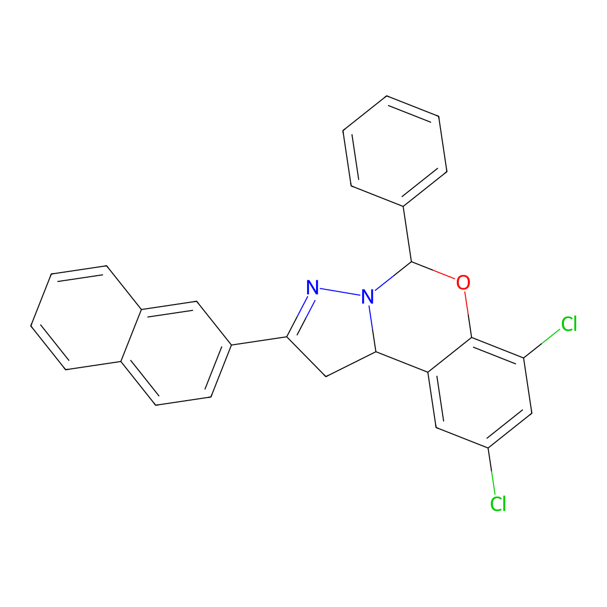 7,9-Dichloro-2-(2-naphthyl)-5-PH-1,10B-dihydropyrazolo(1,5-C)(1,3)benzoxazine molecular structure, CAS 303060-34-6
