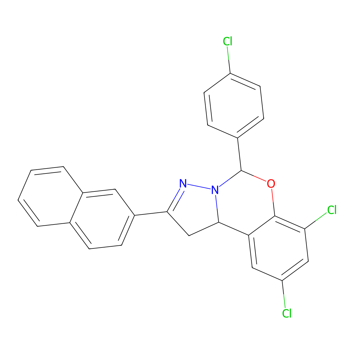 7,9-DI-CL-5-(4-CL-PH)2-(2-Naphthyl)-1,10B-dihydropyrazolo(1,5-C)(1,3)benzoxazine molecular structure, CAS 303060-35-7