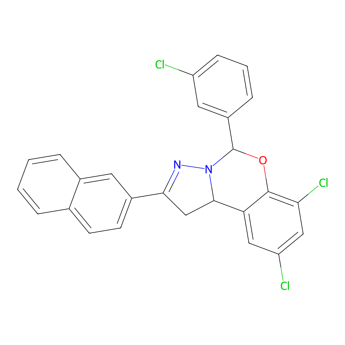 7,9-DI-CL-5-(3-CL-PH)2-(2-Naphthyl)-1,10B-dihydropyrazolo(1,5-C)(1,3)benzoxazine molecular structure, CAS 303060-36-8