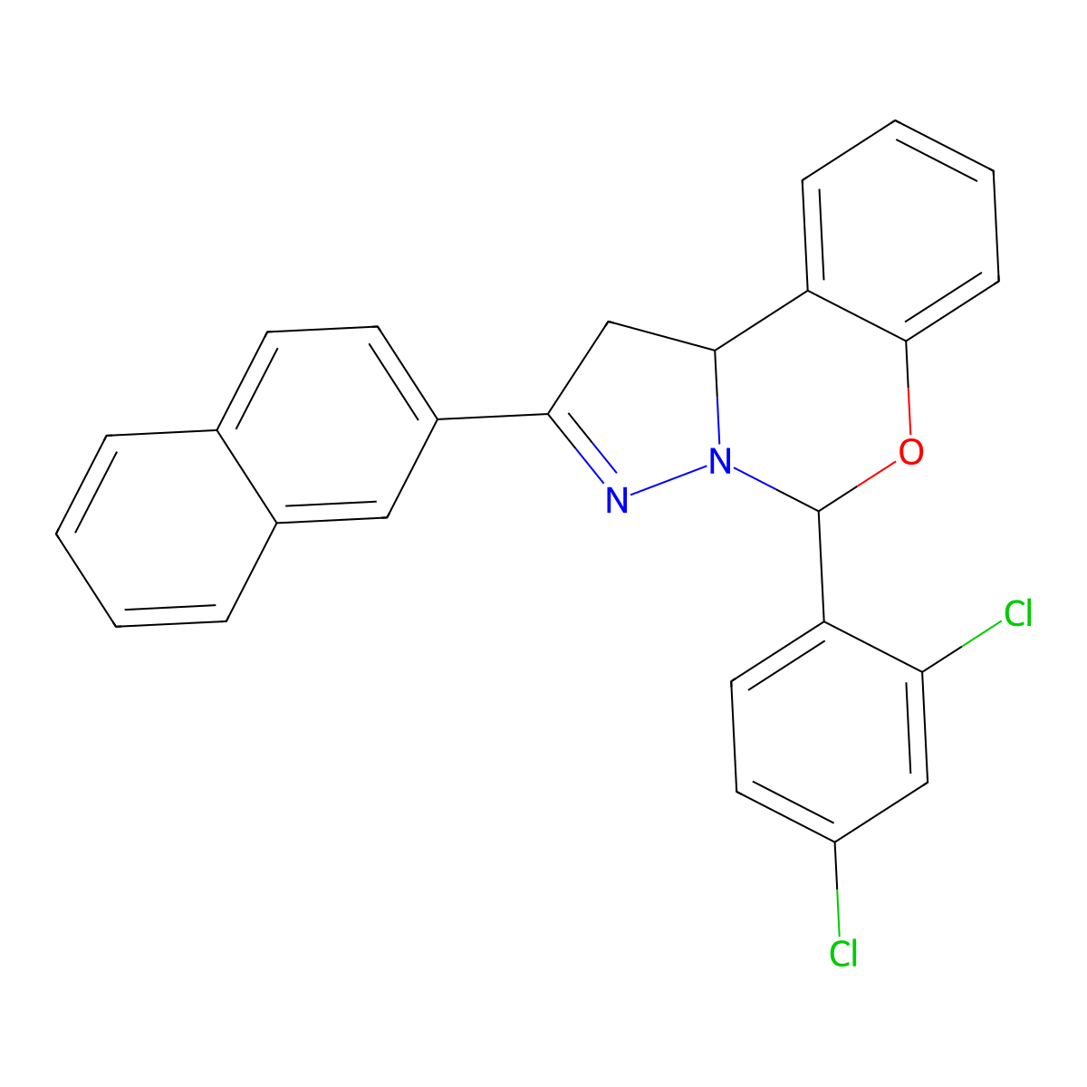 5-(2,4-Dichloro-PH)-2-(2-naphthyl)-1,10B-dihydropyrazolo(1,5-C)(1,3)benzoxazine molecular structure, CAS 303060-48-2