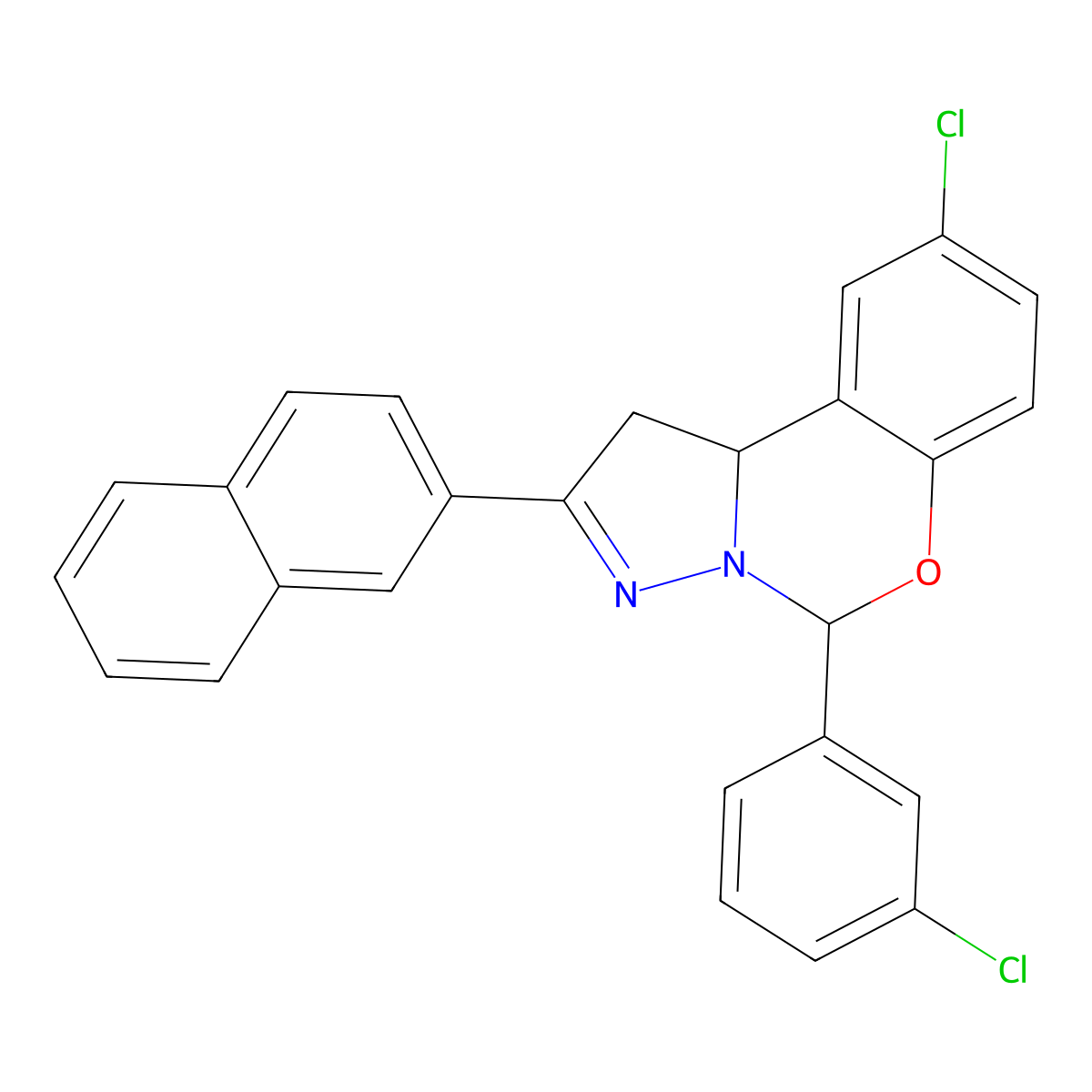 9-CL-5-(3-CL-Phenyl)-2-(2-naphthyl)-1,10B-dihydropyrazolo(1,5-C)(1,3)benzoxazine molecular structure, CAS 303060-58-4