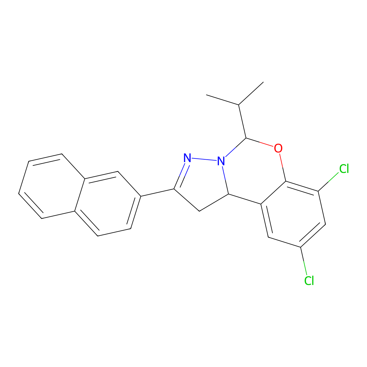 7,9-DI-CL-5-Isopropyl-2-(2-naphthyl)1,10B-dihydropyrazolo(1,5-C)(1,3)benzoxazine molecular structure, CAS 303060-67-5
