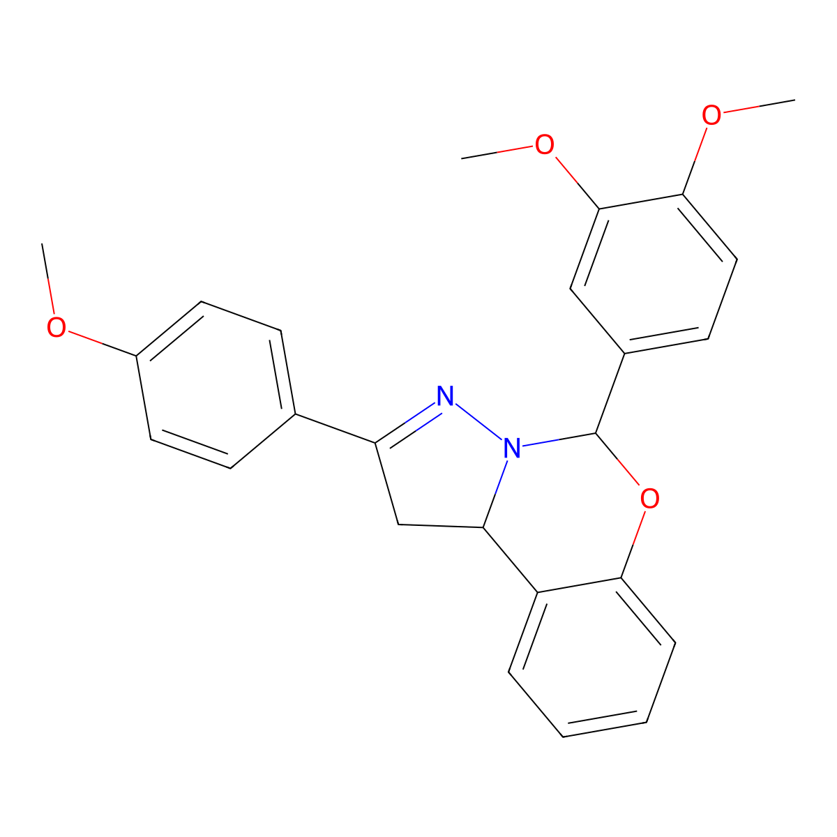 5-(3,4-Dimethoxyphenyl)-2-(4-meo-PH)1,10B-dihydropyrazolo(1,5-C)(1,3)benzoxazine molecular structure, CAS 303060-75-5