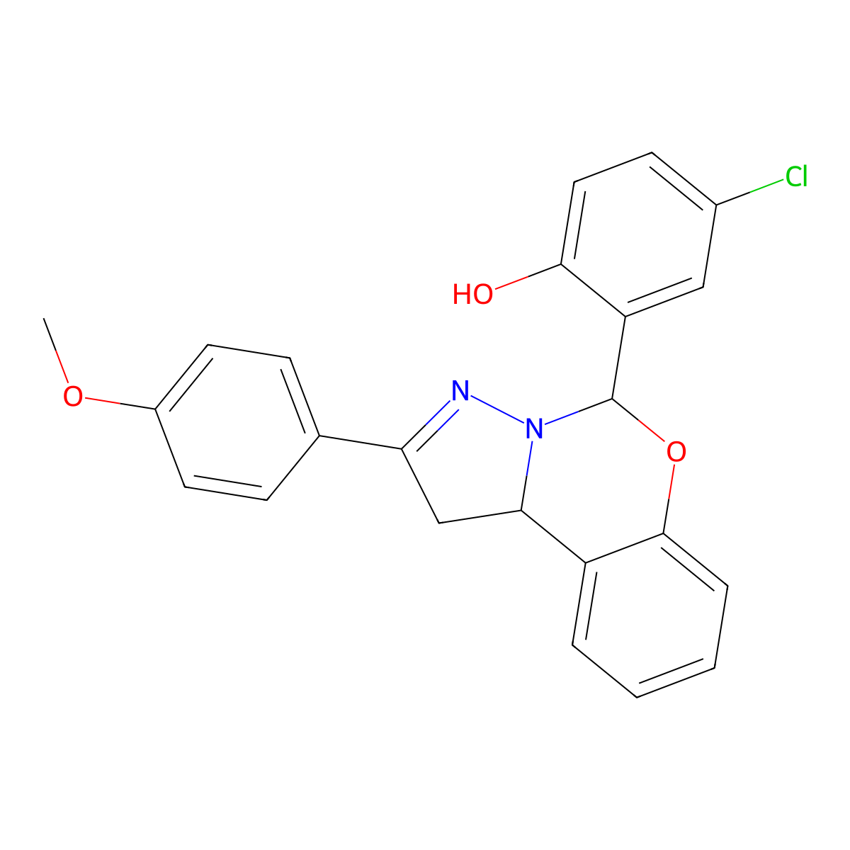 4-CL-2-(2-(4-Meo-phenyl)-1,10B-dihydropyrazolo(1,5-C)(1,3)benzoxazin-5-YL)phenol molecular structure, CAS 303060-77-7