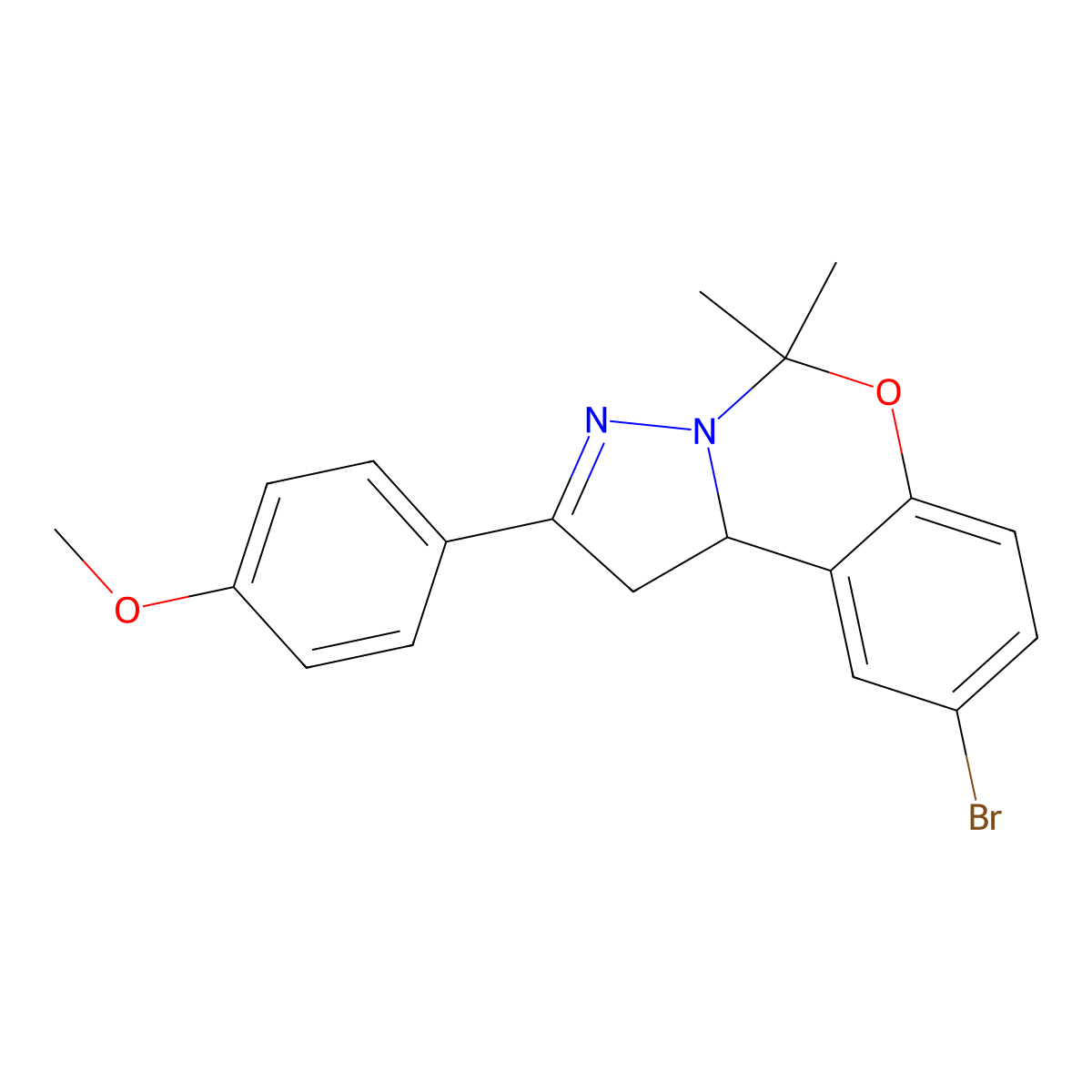 4-(9-BR-5,5-DI-ME-1,10B-Dihydropyrazolo(1,5-C)(1,3)benzoxazin-2-YL)PH ME ether molecular structure, CAS 303060-85-7