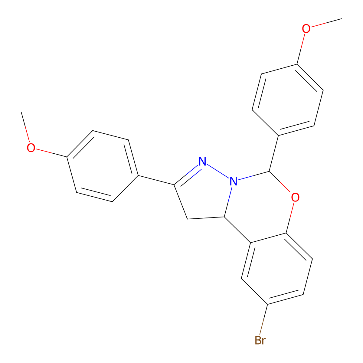 9-Bromo-2,5-bis(4-methoxyphenyl)-1,10B-dihydropyrazolo(1,5-C)(1,3)benzoxazine molecular structure, CAS 303060-95-9