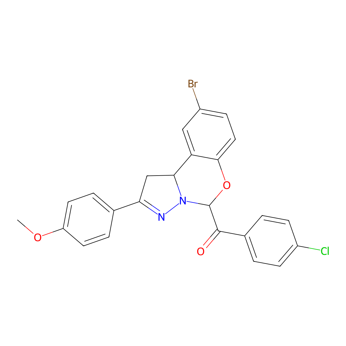 (9-Bromo-2-(4-methoxyphenyl)-1,10B-dihydropyrazolo(1,5-C)(1,3)benzoxazin-5-YL)(4-chlorophenyl)methanone molecular structure, CAS 303060-97-1