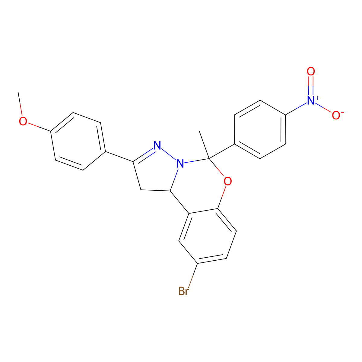 4-[9-Bromo-5-methyl-5-(4-nitrophenyl)-1,10B-dihydropyrazolo[1,5-C][1,3]benzoxazin-2-YL]phenyl methyl ether molecular structure, CAS 303061-01-0