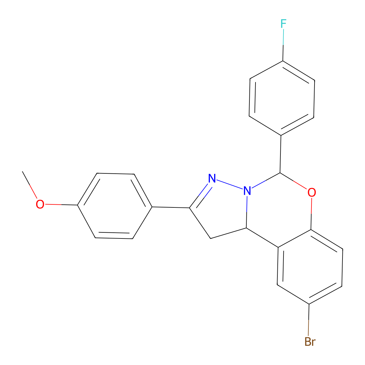 4-(9-BR-5-(4-F-PH)-1,10B-Dihydropyrazolo(1,5-C)(1,3)benzoxazin-2-YL)PH ME ether molecular structure, CAS 303061-05-4