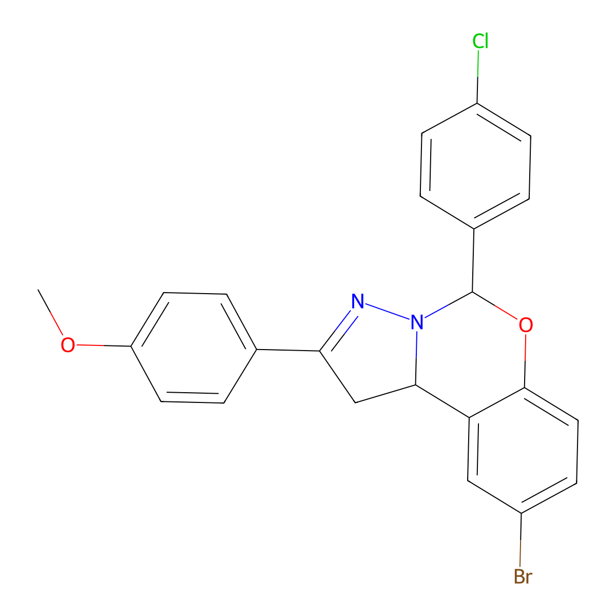 4-(9-BR-5-(4-CL-PH)-1,10B-Dihydropyrazolo(1,5-C)(1,3)benzoxazin-2-YL)PH ME ether molecular structure, CAS 303061-06-5