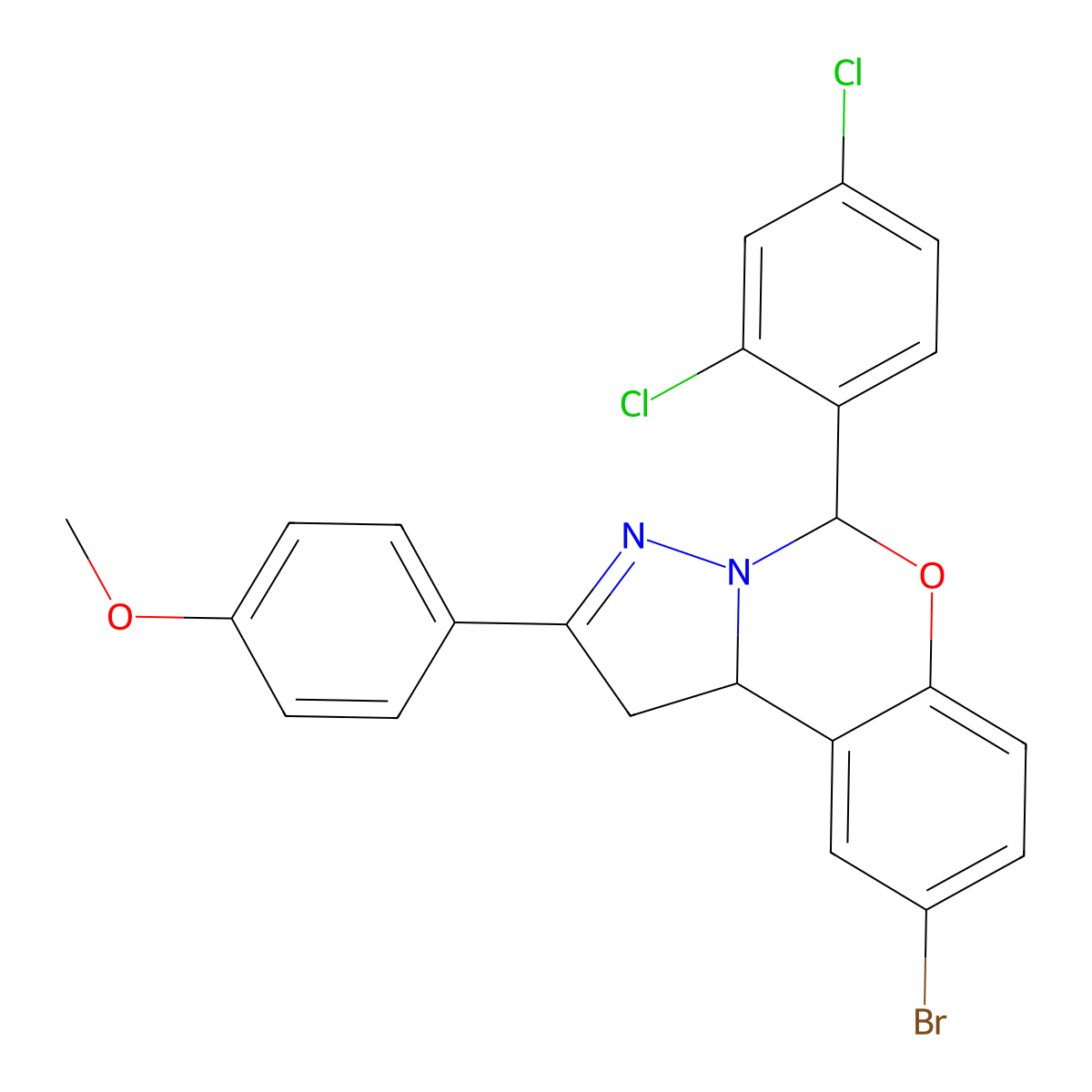9-BR-5-(2,4-DI-CL-PH)-2-(4-Meo-PH)-1,10B-dihydropyrazolo(1,5-C)(1,3)benzoxazine molecular structure, CAS 303061-09-8