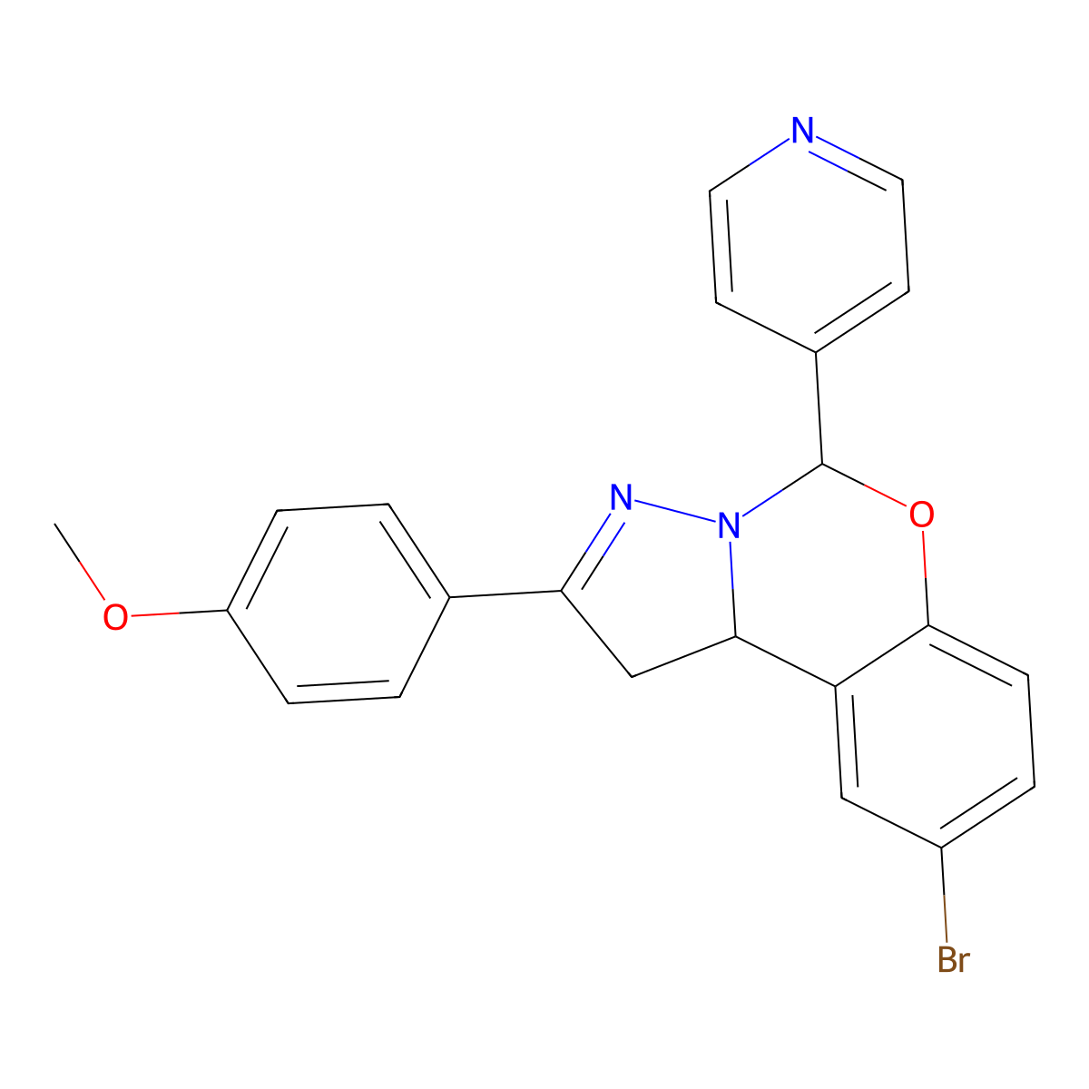 4-[9-Bromo-5-(4-pyridinyl)-1,10B-dihydropyrazolo[1,5-C][1,3]benzoxazin-2-YL]phenyl methyl ether molecular structure, CAS 303061-12-3