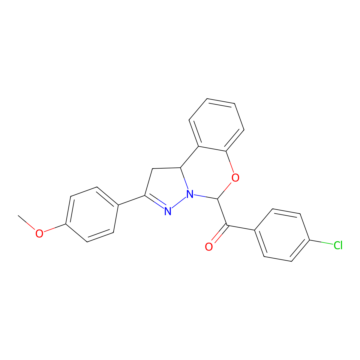 (4-CL-PH)(2-(4-Meo-PH)1,10B-dihydropyrazolo(1,5-C)(1,3)benzoxazin-5-YL)methanone molecular structure, CAS 303061-15-6