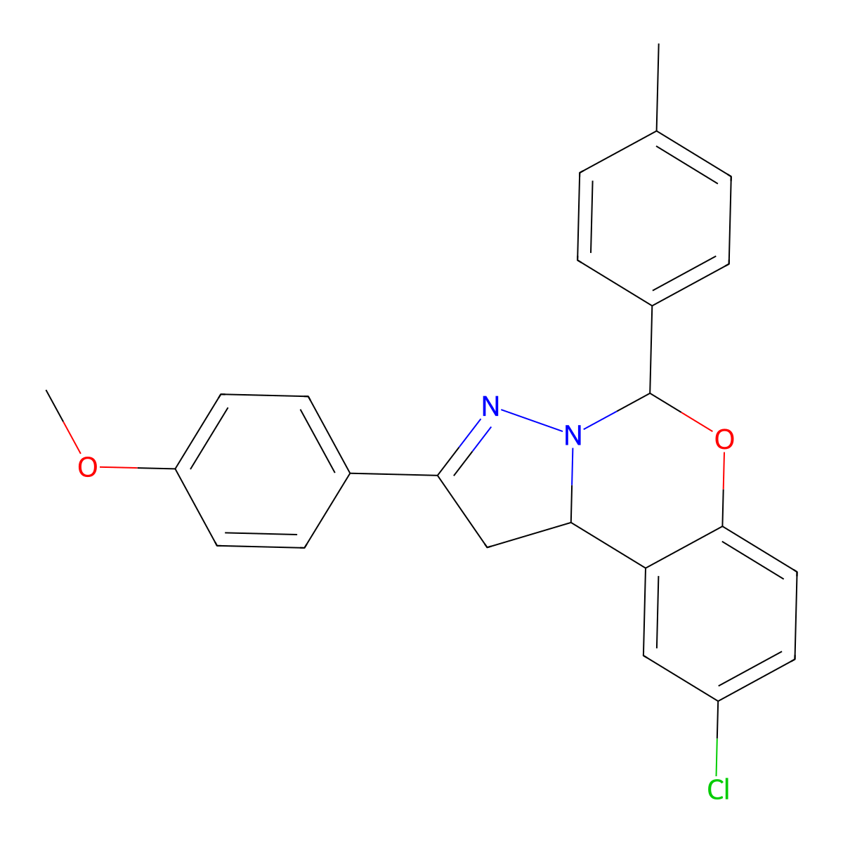 4-(9-CL-5-(4-ME-PH)-1,10B-Dihydropyrazolo(1,5-C)(1,3)benzoxazin-2-YL)PH ME ether molecular structure, CAS 303061-17-8