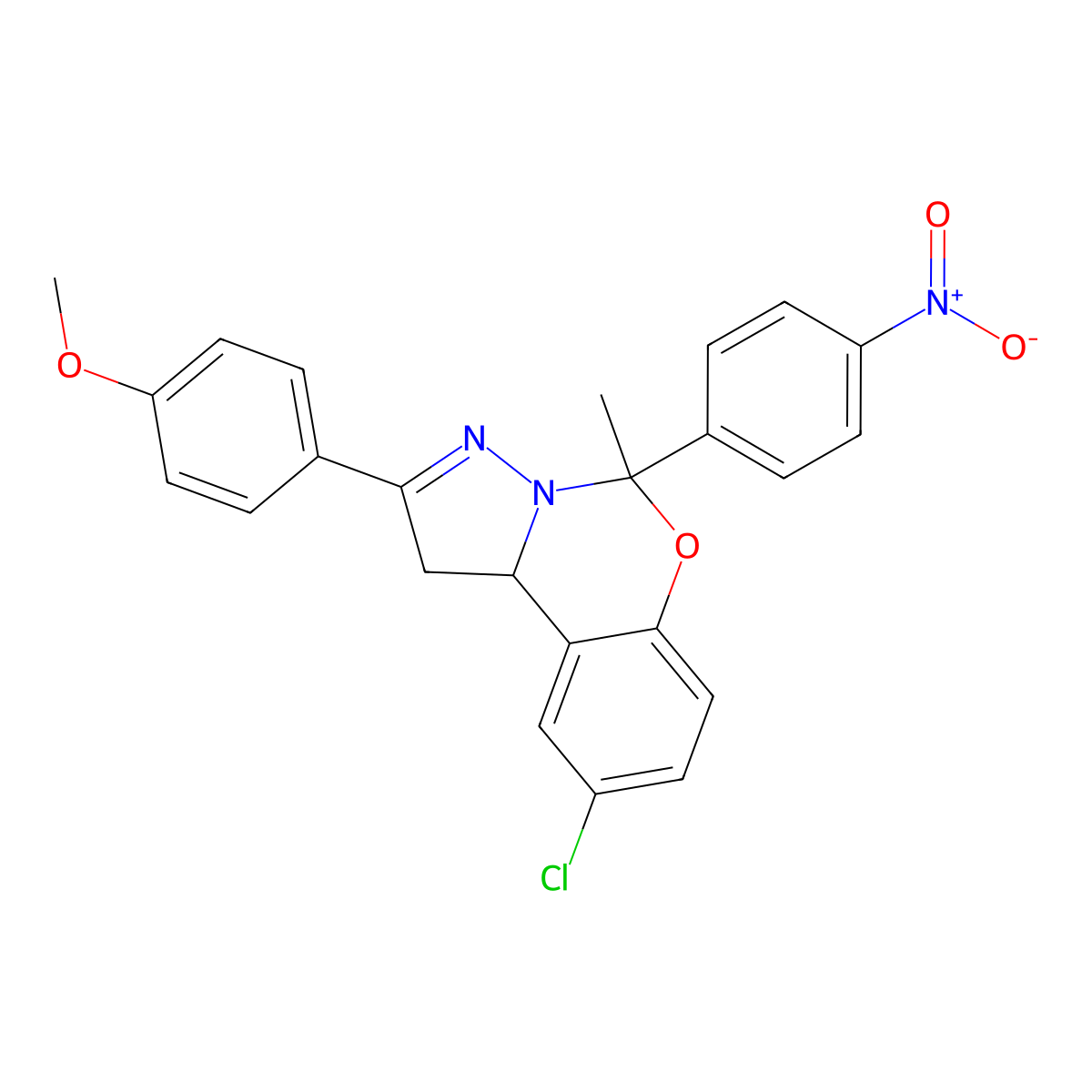 4-[9-Chloro-5-methyl-5-(4-nitrophenyl)-1,10B-dihydropyrazolo[1,5-C][1,3]benzoxazin-2-YL]phenyl methyl ether molecular structure, CAS 303061-20-3