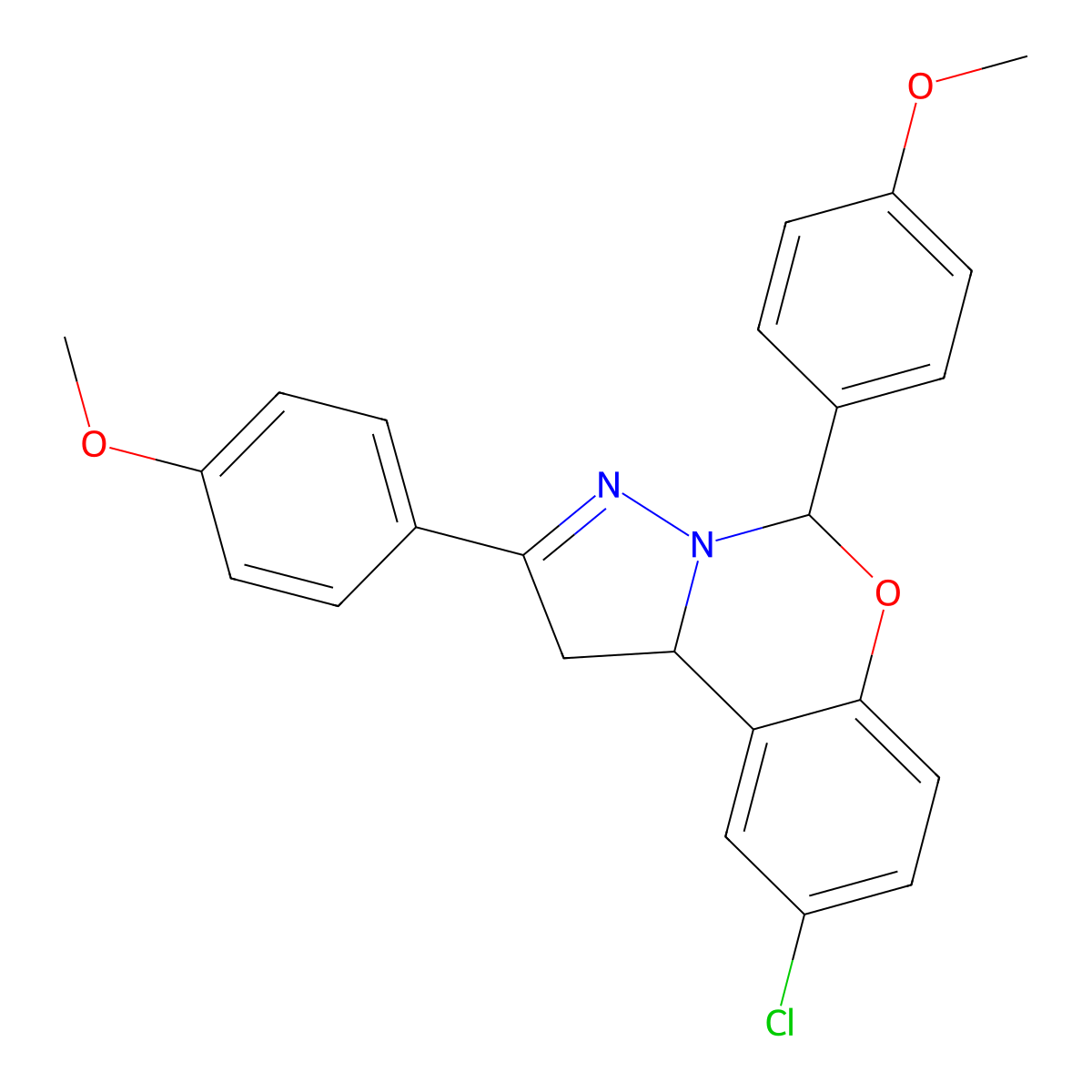 9-Chloro-2,5-bis(4-methoxyphenyl)-1,10B-dihydropyrazolo(1,5-C)(1,3)benzoxazine molecular structure, CAS 303061-21-4