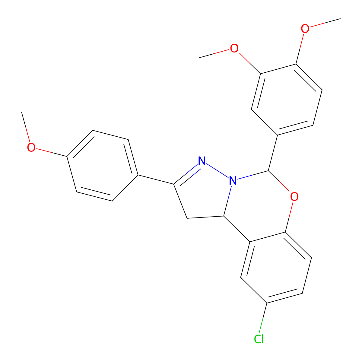 9-CL-5-(3,4-DI-Meo-PH)-2-(4-meo-PH)-1,10B-dihydropyrazolo(1,5-C)(1,3)benzoxazine molecular structure, CAS 303061-22-5