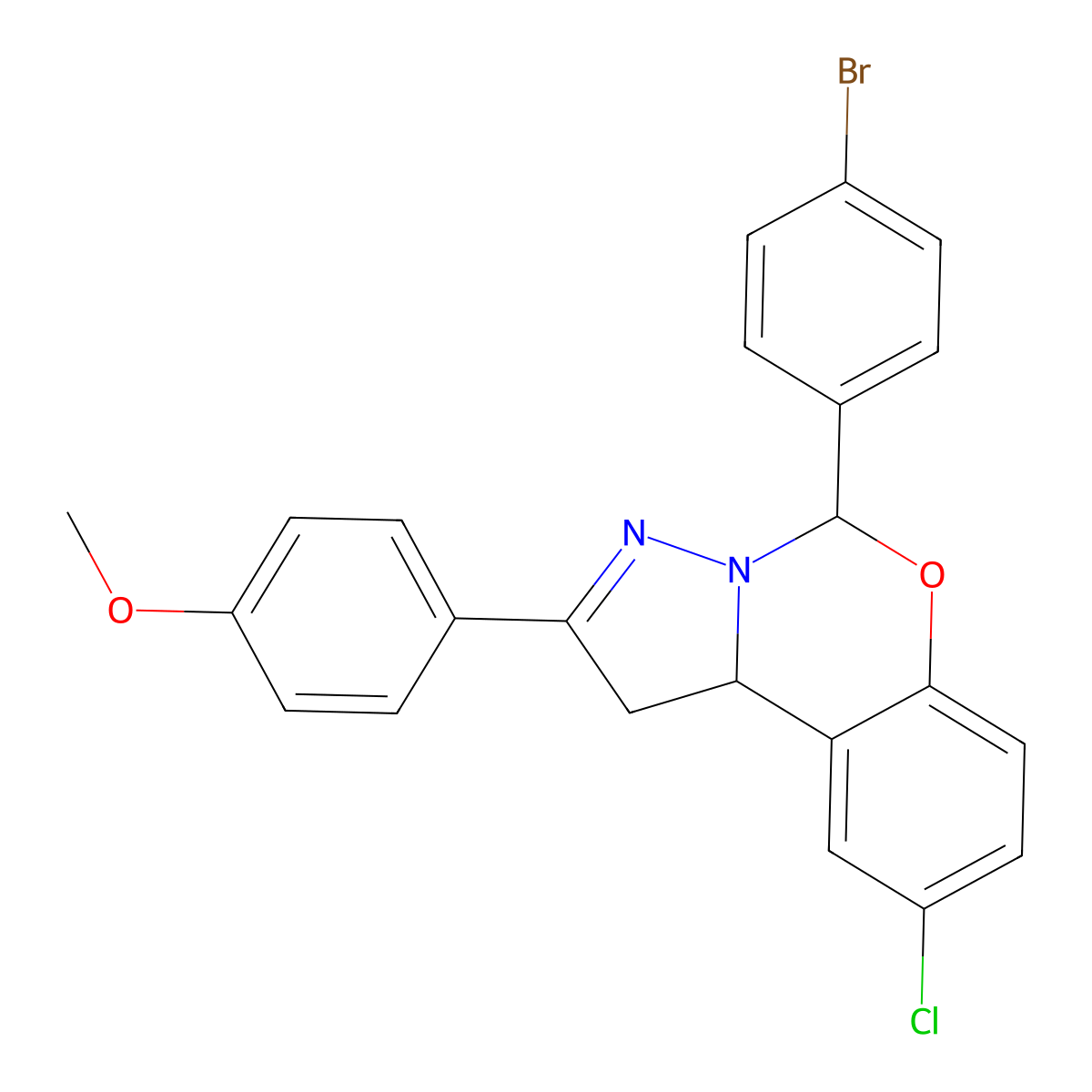 4-(5-(4-BR-PH)-9-CL-1,10B-Dihydropyrazolo(1,5-C)(1,3)benzoxazin-2-YL)PH ME ether molecular structure, CAS 303061-26-9