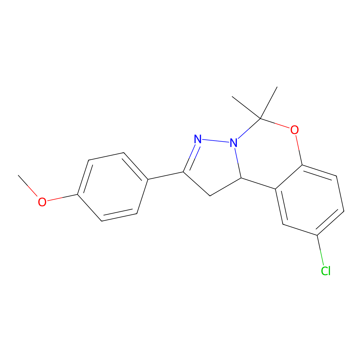 4(9-CL-5,5-Dimethyl-1,10B-dihydropyrazolo(1,5-C)(1,3)benzoxazin-2-YL)PH ME ether molecular structure, CAS 303061-29-2