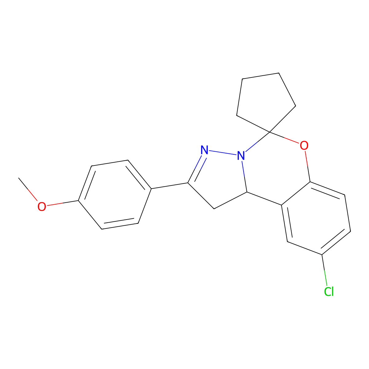 9-Chloro-2-(4-methoxyphenyl)-1,10B-dihydrospiro[benzo[E]pyrazolo[1,5-C][1,3]oxazine-5,1'-cyclopentane] molecular structure, CAS 303061-30-5